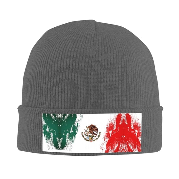 Mexican Flag Print Winter Beanie Hats for Men Women Warm Cozy Knitted Cuffed Skull Cap Deep Heather