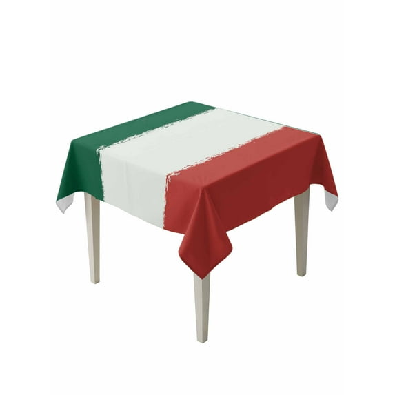 Mexican Flag Shabby Table Cloth, Green White Red Stripes Waterproof Tablecloth for Square Tables, Reusable Washable Fabric Table Cover for Restaurant Kitchen Dining Tables 60"x60"