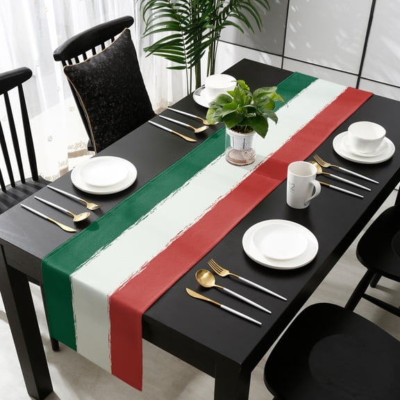 Mexican Flag Shabby Table Runner 36 Inches Small - Green White Red Stripes Kitchen Dining Burlap Linen Tablerunner for Small/Round/Square/Wedding/Coffee/Dining Table Party Home Décor 13 x 36