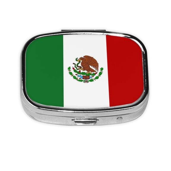 Mexican-Flag Small Pill Case For Pockets & Purses 2 Compartment Travel Medicine Organizer
