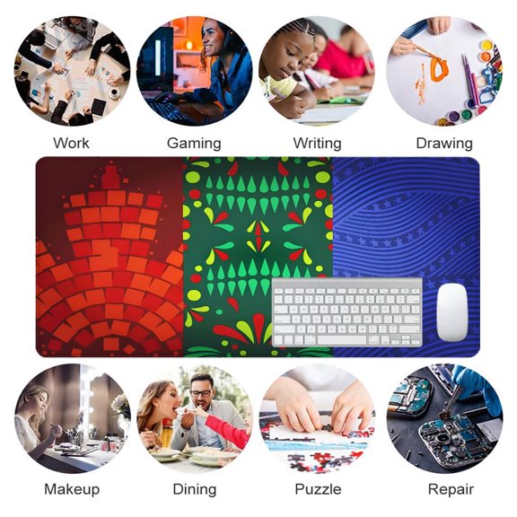 Mexican Flag Style Mouse Pad 31.5x11.82 Inches Rubber Surface with Colorful Aztec and Folk Art Design for Office and Gaming