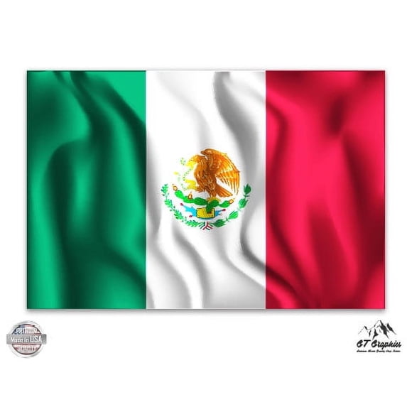 Mexican Flag in the Wind - 3" Vinyl Sticker - For Car Laptop I-Pad Phone Helmet Hard Hat - Waterproof Decal
