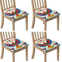 Mexican Floral Birds Pattern Seat Covers for Dining Room Chairs Set Of 4,Stretch Printed Washable Chair Seat Cover with Elastic Ties and Button,Removable Waterproof Couch Cushion Covers