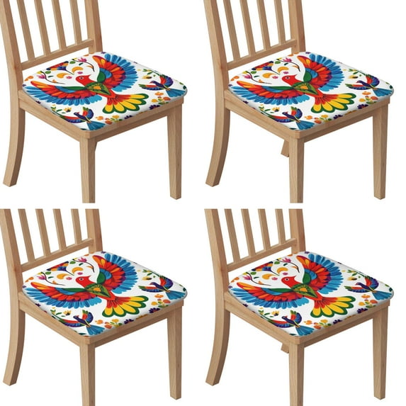 Mexican Floral Birds Pattern Seat Covers for Dining Room Chairs Set Of 4,Stretch Printed Washable Chair Seat Cover with Elastic Ties and Button,Removable Waterproof Couch Cushion Covers