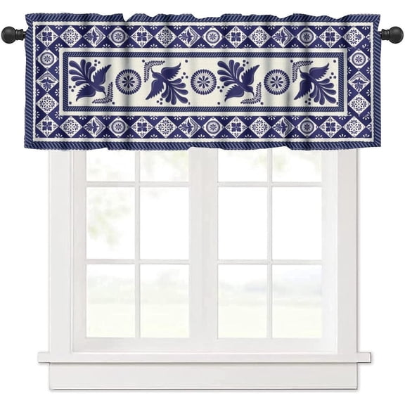 Mexican Floral Fiesta Kitchen Curtains Valance Rod Pocket Cinco De Mayo Dia De Los Muertos Flower Window Treatment for Living Room Bedroom 54x18in