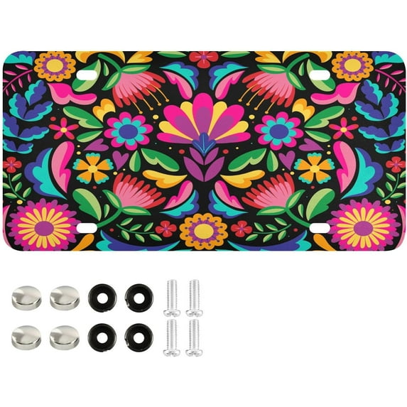 Mexican Floral License Plates Front License Plate Covers Metal Car Tag for Automotive Cars Bikes Decorative Plaque 1PC 6 x 12 Inch
