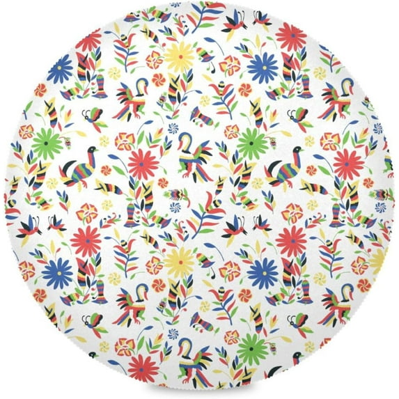 Mexican Floral Round Placemats Washable Placemats Non-Slip Heat-Resistant Table Place Mats for Dining Kitchen Holiday Party Table Decoration 15.4"-1PCS Table Mat