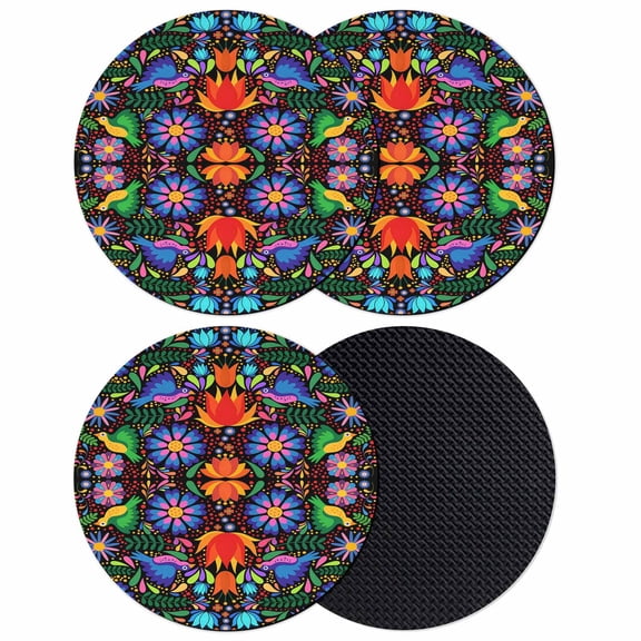 Mexican Flower Coasters Set of 4, Absorbent Coasters for Drinks, Abstract Colorful Floral Leaf Plant Coaster for Desk Coffee Table Protection, Home Decor House Warming Gifts 4"