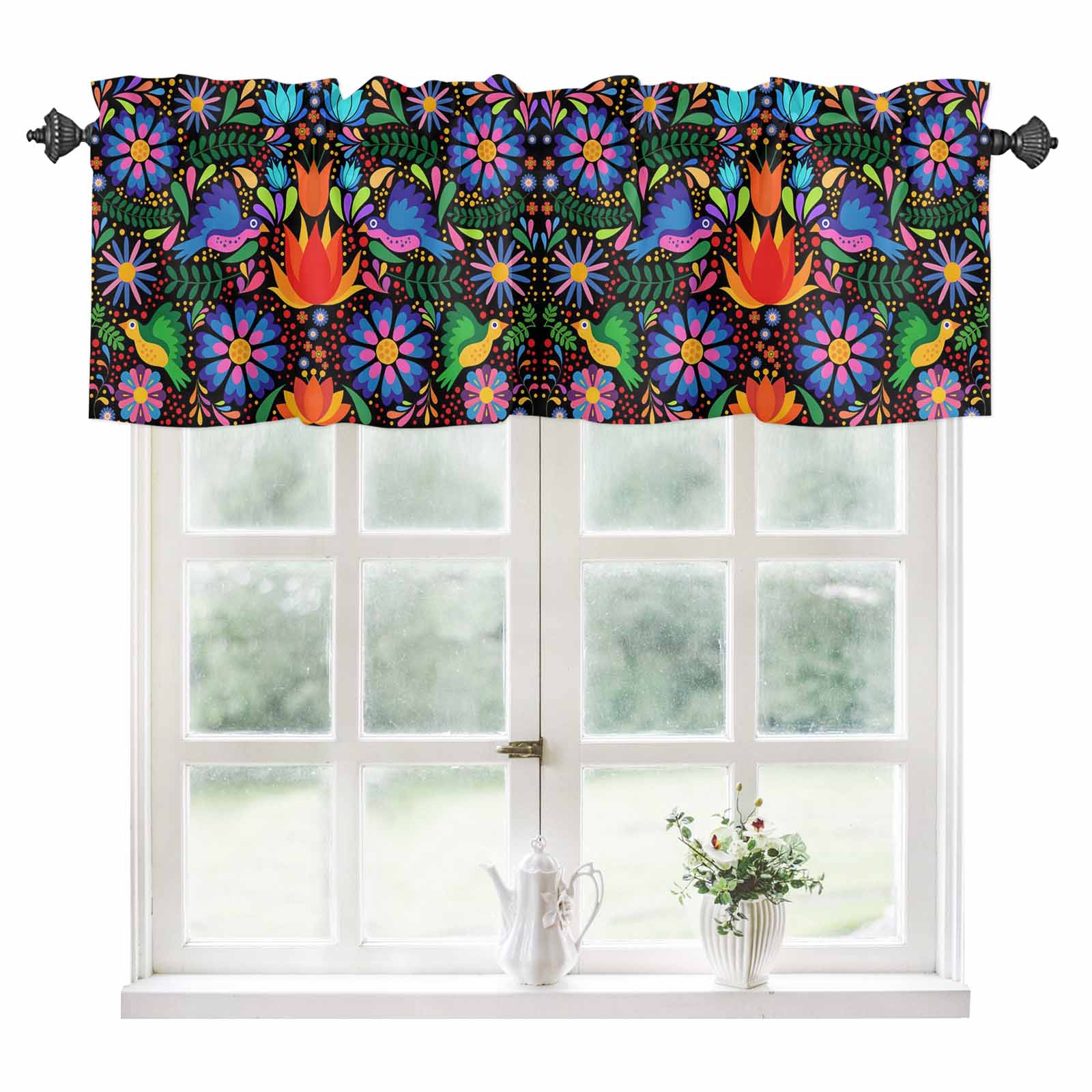 Mexican Flower Kitchen Valances for Windows 54x18 Inch Kitchen Curtains ...