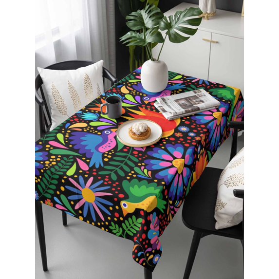 Mexican Flower Tablecloth Rectangle Table Cloths 54x108, Waterproof Tablecloth Outdoor Table Cloth, Abstract Colorful Floral Leaf Plant Washable Table Cover for Kitchen Dinning Party
