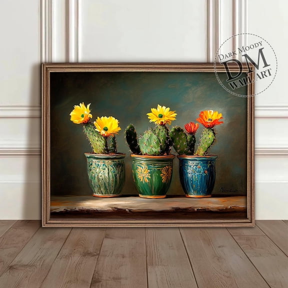 Mexican Flowering Cactus Wall Art Print Rustic Boho Decor