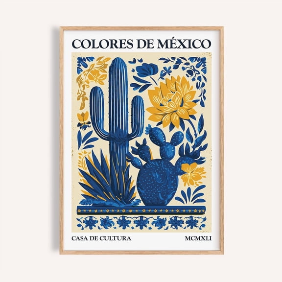 Mexican Folk Art Cactus Print Otomi Inspired Botanical Wall Decor Unframed Paper Print
