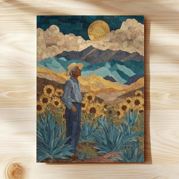 Mexican Folk Art Farmworker Sunflower Desert Wall Art Latino Heritage Cultural Print Southwestern Decor Unframed Paper Poster 8x10in