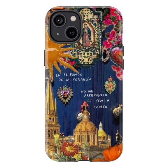Mexican Folk Art Phone Case, Milagro Sacred Heart Collage Cover for iPhone 17 16 15 14 13 12 11 Pro Mini