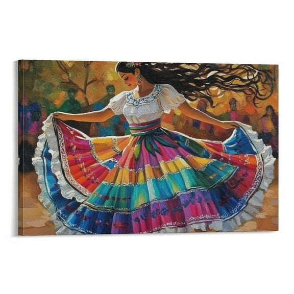 Mexican Folk Dance Art Print, Vibrant Cultural Wall Art Wall Decor Canvas Wall Art Poster