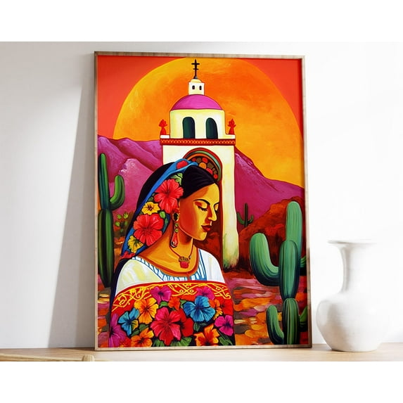 Mexican Folk Poster, Colourful Mexican Art Traditional Mexican Artwork, Floral Vintage Poster, Latin Decor, Cultural Mexico Gift Wall Art, Modern Wall Decor, 12x18 UNFRAMED