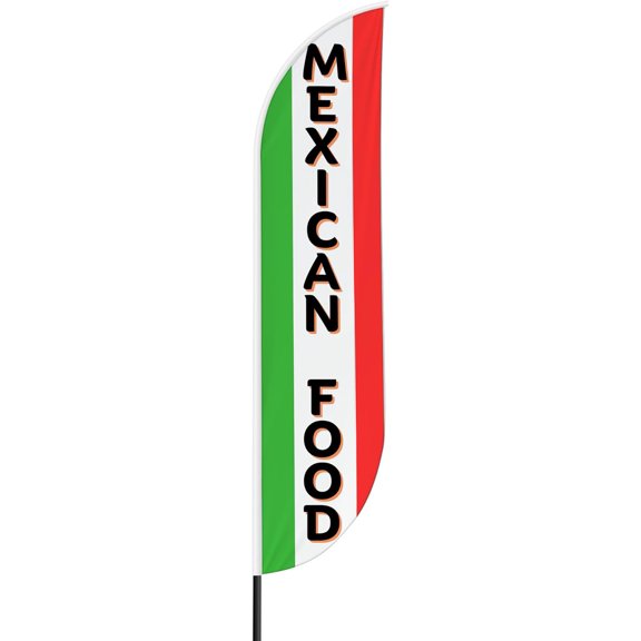 Mexican Food Sign Feather Flag for Outdoor by Mavis Print | 11.5 FEET Long Polyester Outdoor Banner Flag for Easy Hang | HD Print Swooper Flag Only for Food Advertising | Made in USA