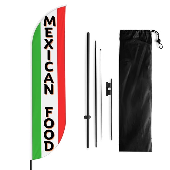 Mexican Food Sign feather flag Pole Mount for Outdoor by Mavis Print | 15 FEET Long Polyester Outdoor Banner Flag with Pole Kit for Easy Hang | HD Print Swooper Flag Pole Mount for Food Advertisin