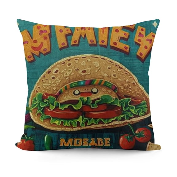 Mexican Food Taco Throw Pillow Cover Cute Funny Cartoon Tortilla Happy Beef Hat Pillow Case Decorative Square Cushion for Home Couch Bed