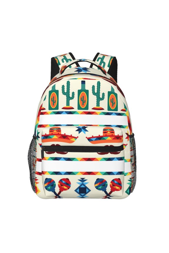 Mexican Geometric Native Ethnic Retro Backpack Casual College Bag Zipper Laptop Daypack Hiking Rucksack Travel
