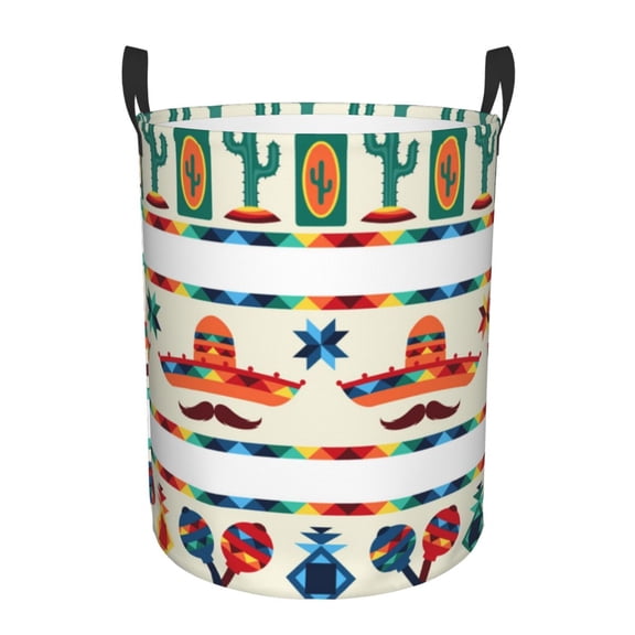 Mexican Geometric Native Ethnic Retro Foldable Laundry Hamper with Handle Storage Basket for Clothes Toys & Organizing