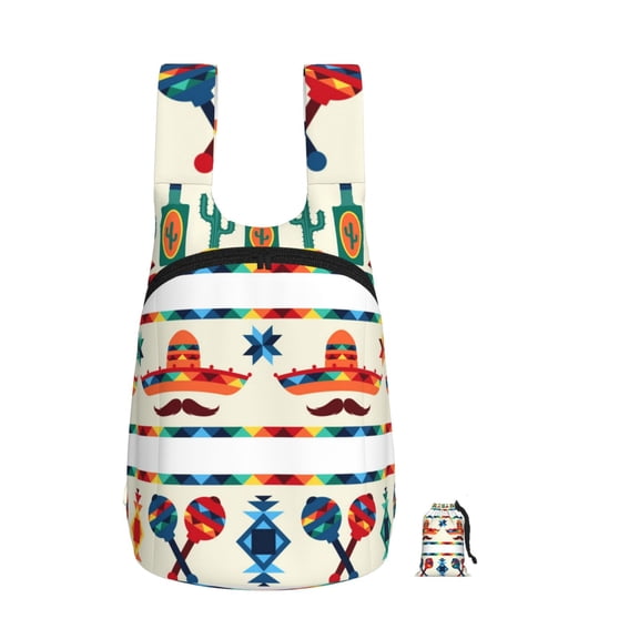 Mexican Geometric Native Ethnic Retro Foldable Storage Backpack Lightweight Packable Travel Daypack for Shopping Commuting Hiking