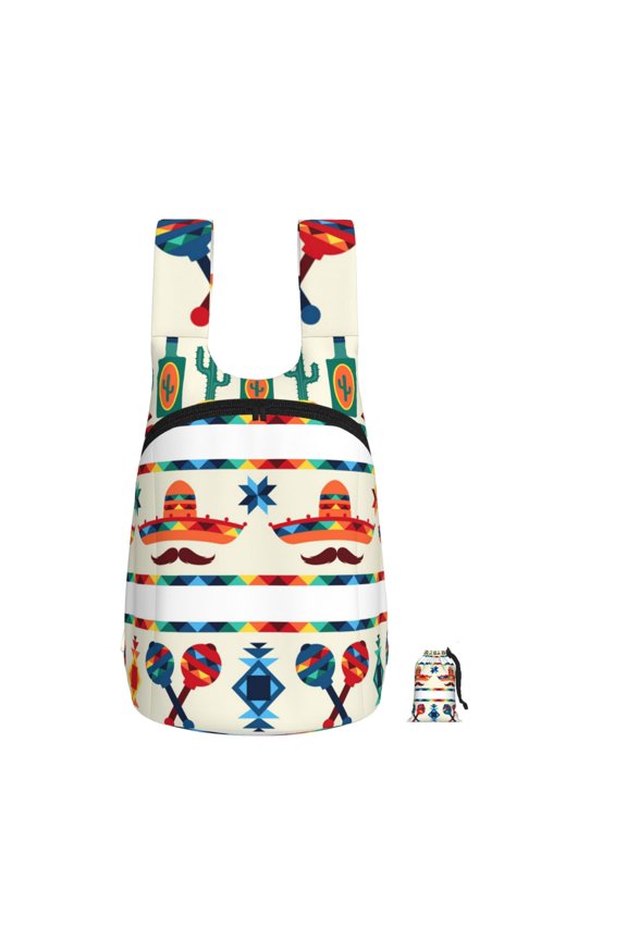 Mexican Geometric Native Ethnic Retro Foldable Storage Backpack Lightweight Packable Travel Daypack for Shopping Commuting Hiking