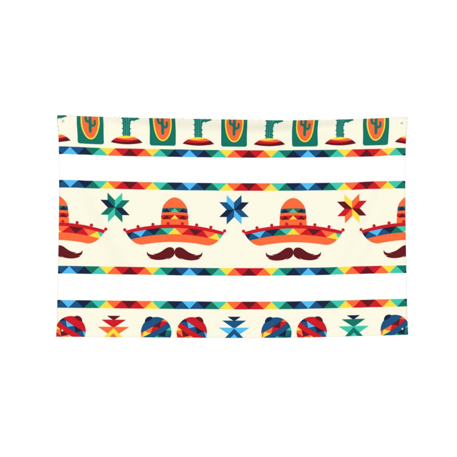 Mexican Geometric Native Ethnic Retro Four Hole Decorated Banner Flag for Garden Yard Home Decoration Indoor Outdoor 4x6 Ft