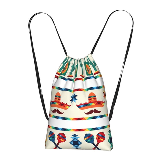 Mexican Geometric Native Ethnic Retro Packable Drawstring Backpack, Lightweight Foldable Cinch Storage Bag for Gym Travel Shopping