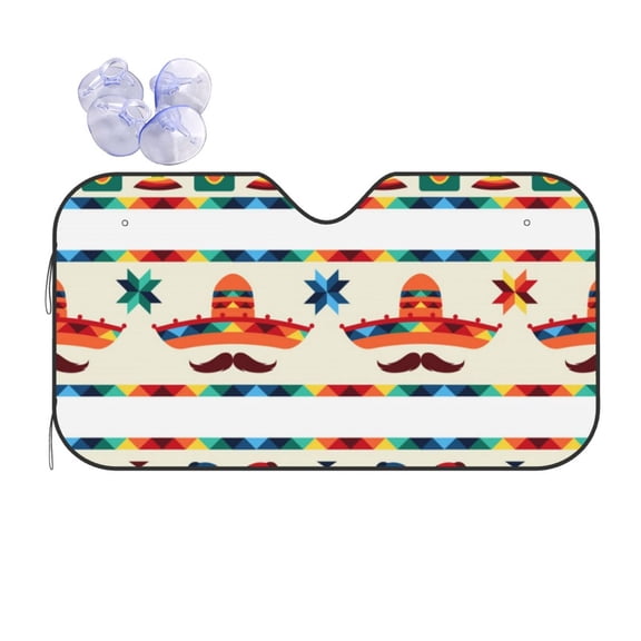 Mexican Geometric Native Ethnic Retro Reflective Car Windshield Sunshade, UV Ray Reflector Sun Visor Universal Fit for SUVs, Trucks, Sedans,M