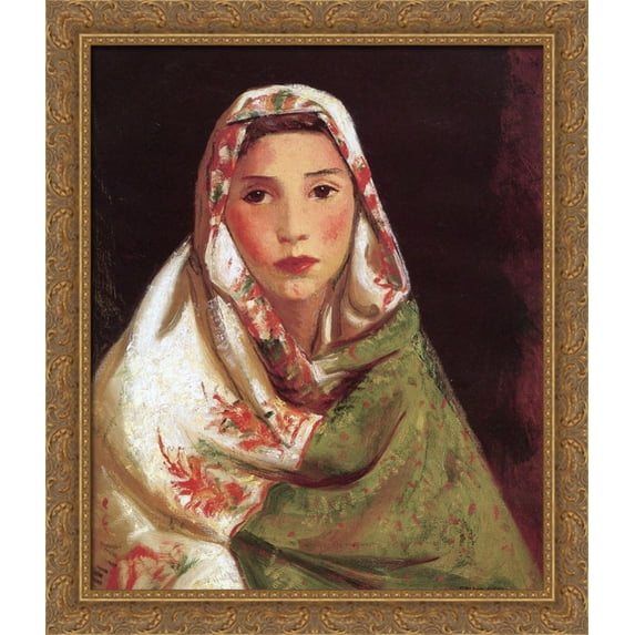 Mexican Girl, Maria 28x34 Large Gold Ornate Wood Framed Canvas Art by Robert Henri