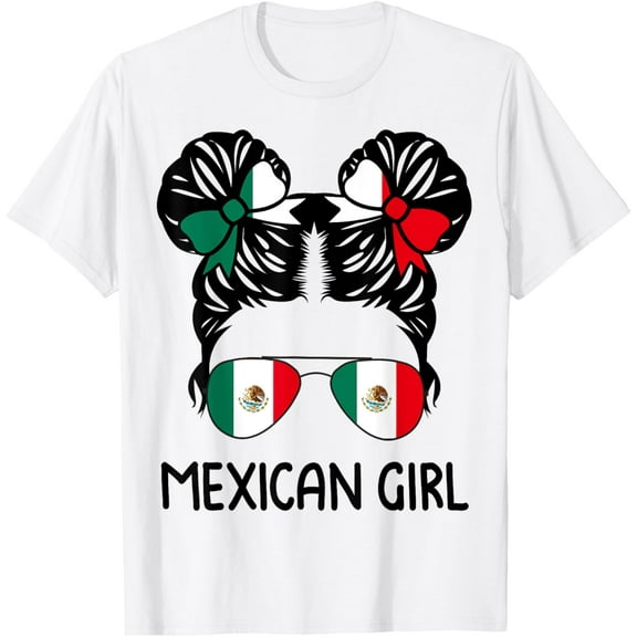 Mexican Girl Messy Hair Mexican Flag Mexico Pride Women Kids T-Shirt Shirts