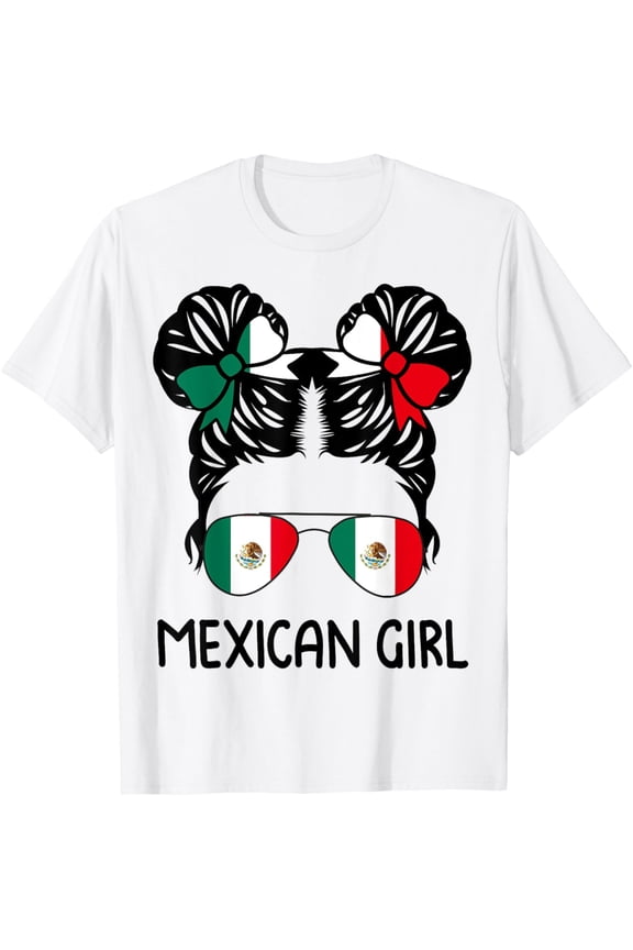 Mexican Girl Messy Hair Mexican Flag Mexico Pride Women Kids T-Shirt Shirts