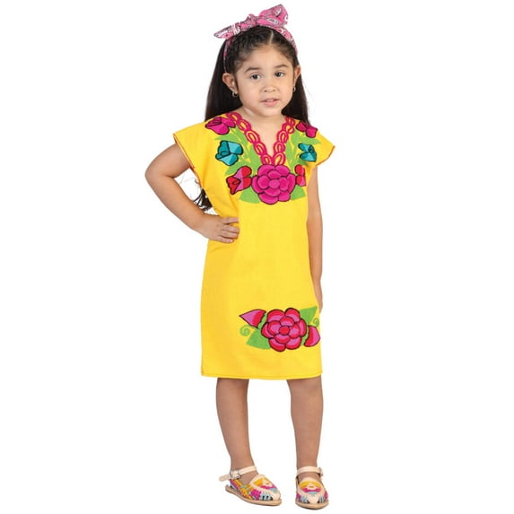 Mexican Girl's Dress 50% Cotton, 50% Polyester Yellow 601664