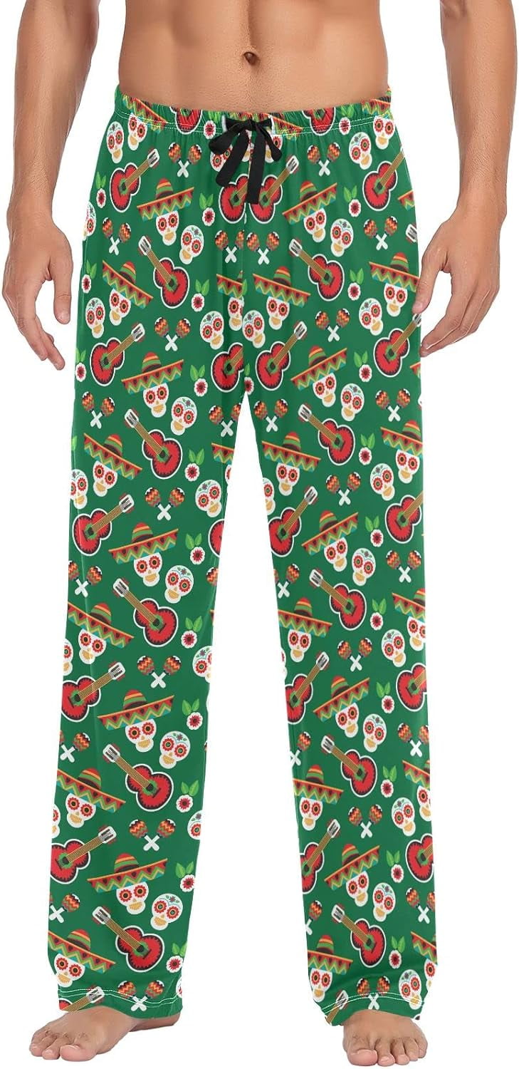 Mexican Green Sugar Skull Pajama Pants Mens Lounge Pants Super Soft Men