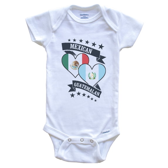 Mexican Guatemalan Heart Flags Mexico Guatemala Baby Bodysuit, 3-6 months white