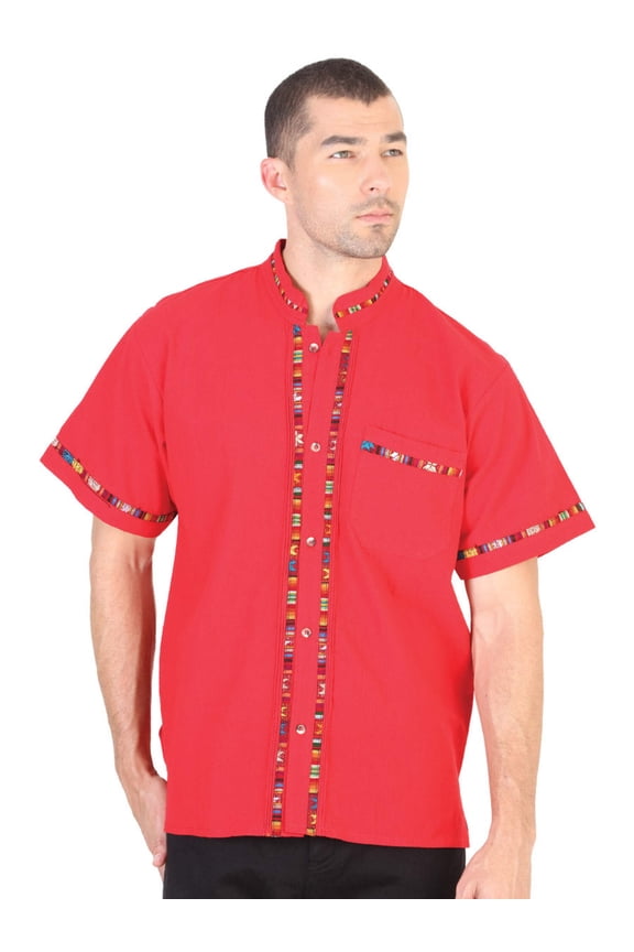 Men's Mexican Artisanal Guayabera Shirt 100% Cotton Red 601820