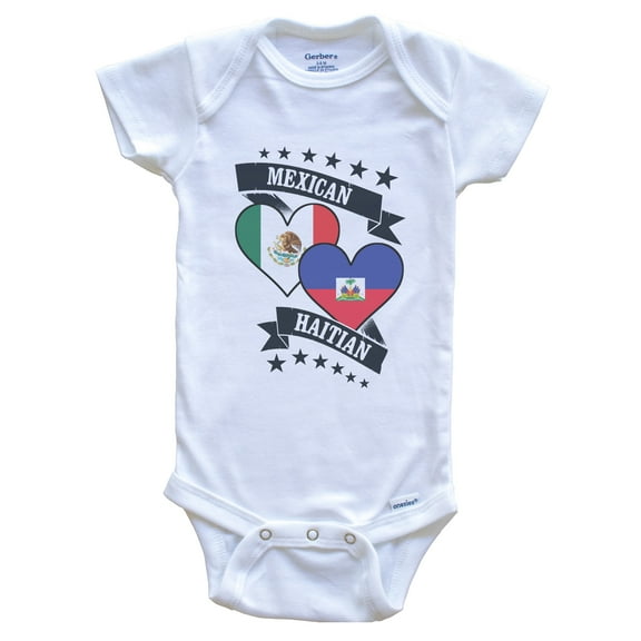 Mexican Haitian Heart Flags Mexico Haiti Baby Bodysuit, 0-3 months white