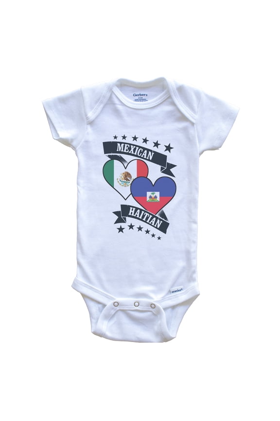 Mexican Haitian Heart Flags Mexico Haiti Baby Bodysuit, 6-9 months white