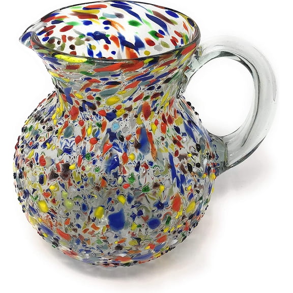Mexican Hand Blown Glass Pitcher Confetti Rock Design (84 oz)