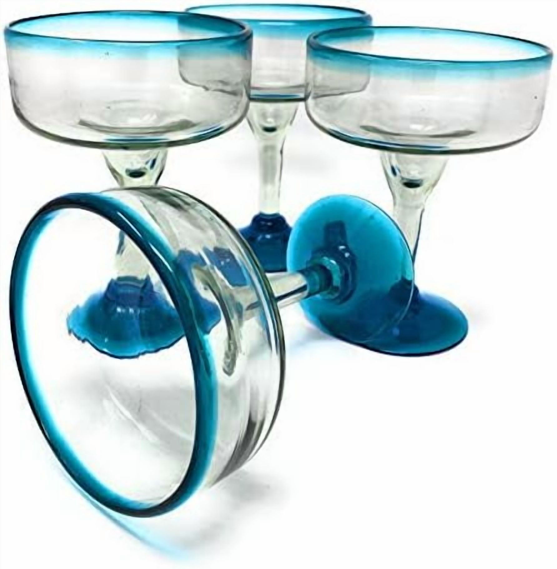 Dos Suenos Mexican Hand Blown Glass - Set Of 4 Hand Blown Modern Margarita Glasses Confetti Carmen 12 Oz - View #9
