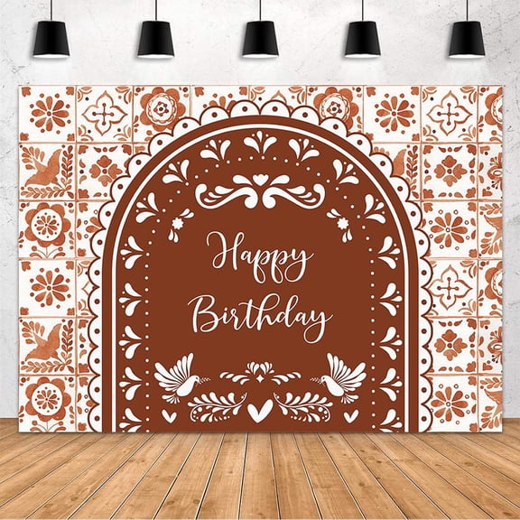 Mexican Happy Birthday Backdrop Brown Mexican Papel Picado Backdrop Banner Fiesta Themed Photography Background for Kids Adults Birthday Party Fiesta Supplies