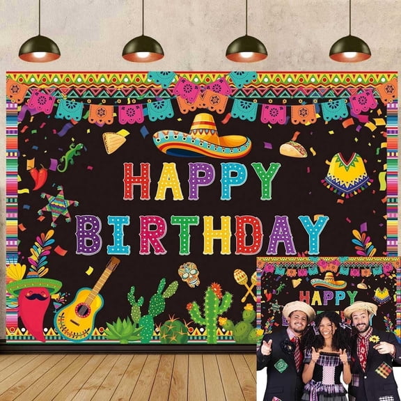 Mexican Happy Birthday Backdrop Mexico Fiesta Cactus Taco Birthday Background Colorful Carnival Birthday Party Decorations Banner Photo Booth Props