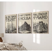 Mexican Heritage Art Pueblotyle Decor Vintage Mexican Latino Folk Art Mexican Landmark Posters Pyramid Posters Wall Art Modern Decor Set 3 Set 3