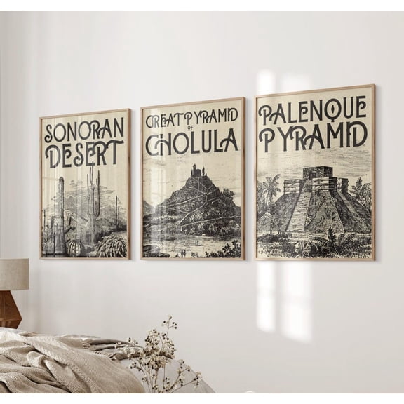 Mexican Heritage Art Pueblotyle Decor Vintage Mexican Latino Folk Art Mexican Landmark Posters Pyramid Posters Wall Art Modern Decor, Stretched Canvas
