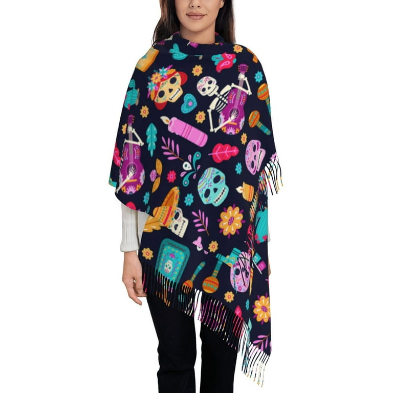 Mexican Holiday Day Of The Dead Flower Winter Scarf, Shawl Warm
