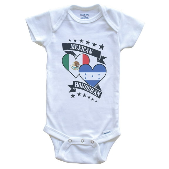 Mexican Honduran Heart Flags Mexico Honduras Baby Bodysuit, 0-3 months white