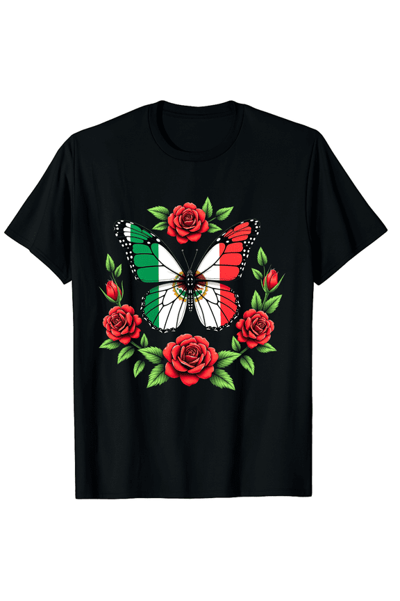 Mexican Independence Day Butterfly Flag Men Women Short Sleeve Graphic T-Shirt, Mexico Pride Top