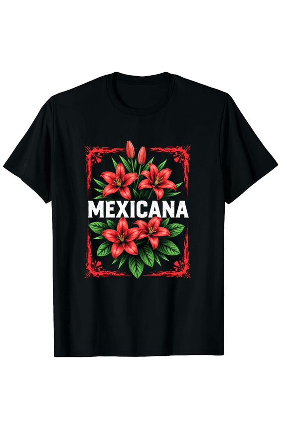 Mexican Independence Day Mexicana Roses Men Women Short Sleeve Graphic T-Shirt, Mexico Floral Design