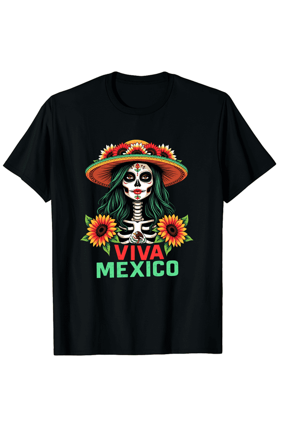 Mexican Independence Day Sugar Skull Viva Mexico Men Women Short Sleeve Graphic T-Shirt, Holiday Gift